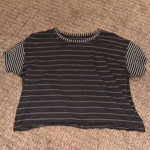 dark grey and white striped lululemon crop top shirt